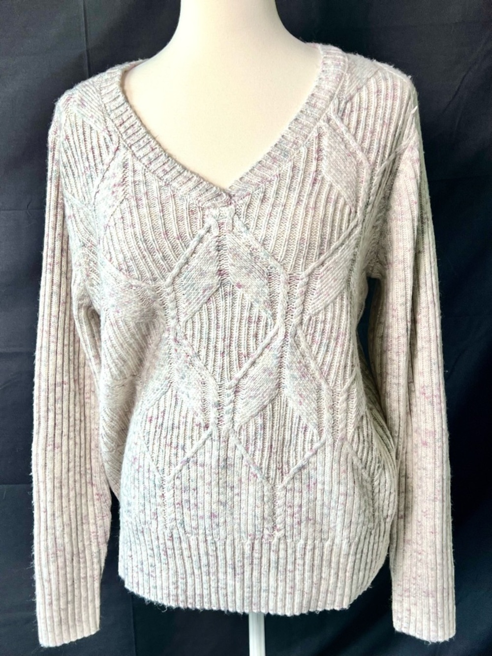 St. John's Bay Light Heathered Pink V-Neck Cable Sweater